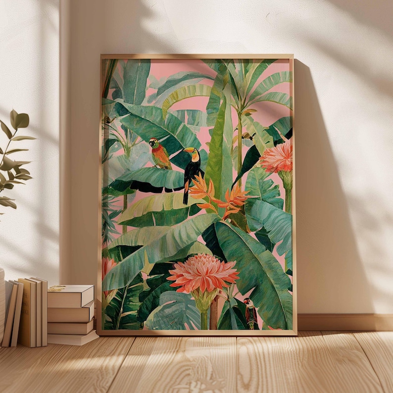 Home Office Or - Affiche en toile tropicale rétro, impression